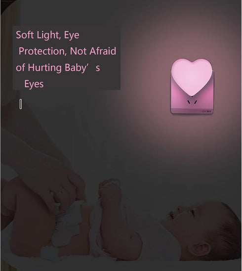 4 PCS Cute Night Lights, Heart Shape Nursery Nightlight with Light Sensors, Auto Dusk to Dawn Sensor, Soft Warm White