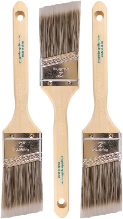 Pro Grade Paint Brush Set - 3-Pack, 2" Angle Brushes for Latex and Oil Paints, Home Improvement Use