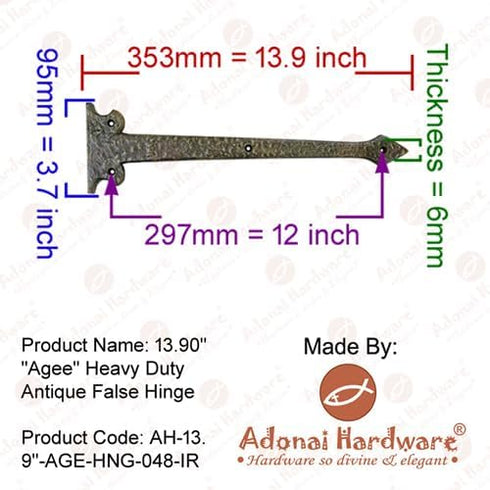 13.90" Dummy (2 Pack, Adonai Hardware "Agee Heavy Duty Antique Cast Iron Strap False or Faux or Hinge Front Matte