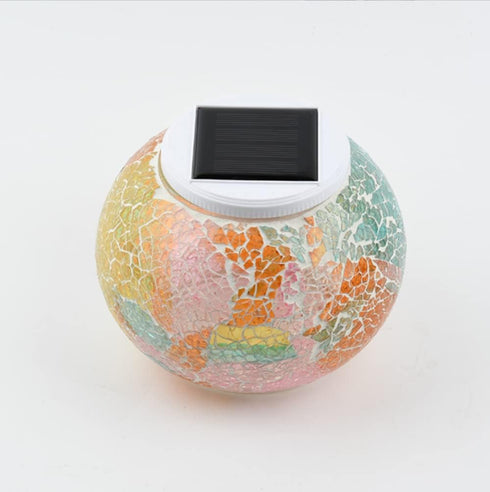 KAHUAHU Solar Outdoor Table Lamp, Solar Powered Mosaic Glass Ball Garden Lights Waterproof Color Changing Mood Night