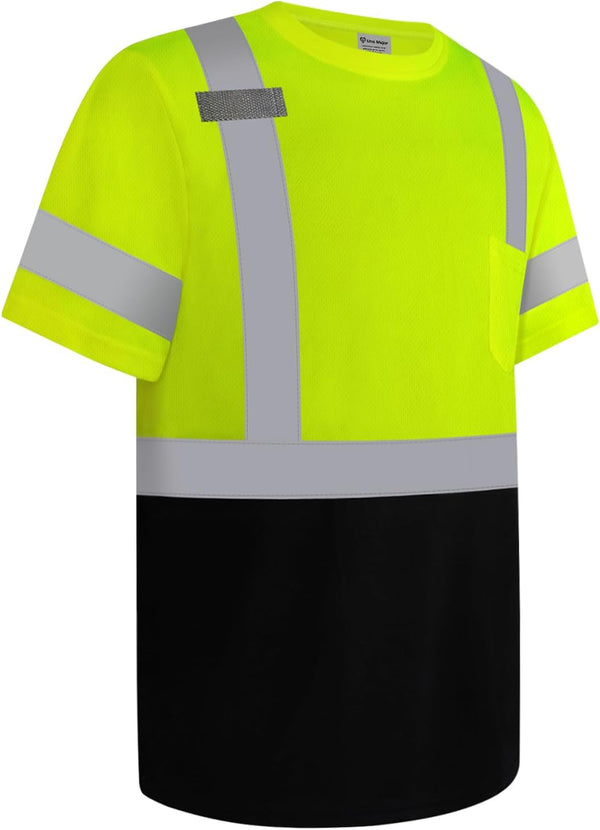 High Visibility Shirts for Men Class 3, Hi Vis Reflective Safety Work Shirts, Short Sleeve, Yellow 3XL