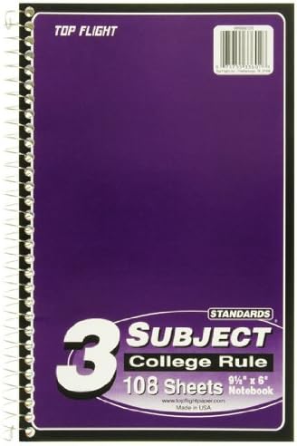 Top Flight Standards 3-Subject Wirebound Notebook, 108 Sheets, College Rule, 9.5 x 6 Inches, Cover Color May Vary