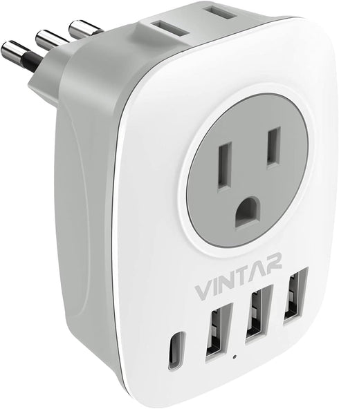 Italy Travel Plug Adapter, VINTAR US to Italy Power Adapter with 2 American Outlets, 3 USB and 1 USB-C