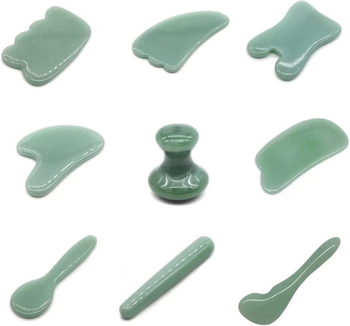 AMAZWI Set 7) Gua sha Scraper Board Natural Jade Guasha Stone Board Facial Eye Guasha Plate Jade Face Massager Scraper