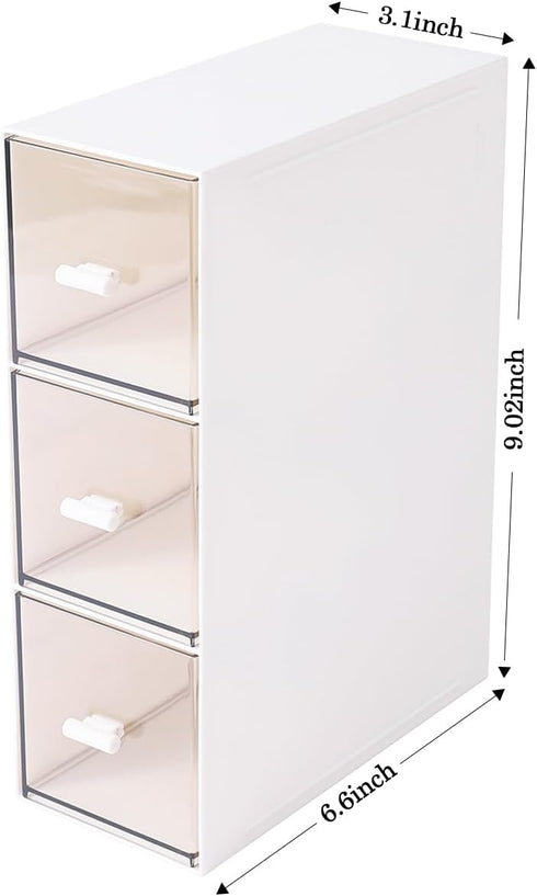 Plastic 3 Drawer Organizer for Cosmetic Storage, Makeup Organizer for Nail Polish, Brushes, Jewelry (White)