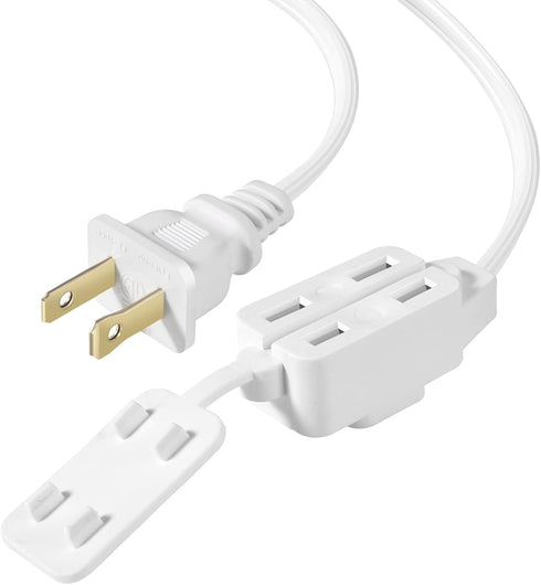 ETL Certified 2-Pack SPT2 16AWG 2 Prong Power Extension Cord, 13 Amp 1625 Watts, VSEER Polarized 3 Outlets with Safety Cap Protect for Home Office, White (6 Feet)