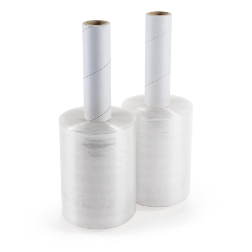 IDL Packaging 5"x 1000' Stretch Wrap Mini Roll 80 Gauge with Cardboard Handle (Pack of 2 Rolls) - Extra Sticky Clear