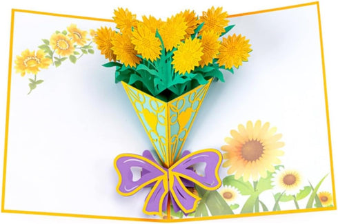 RSORGN 3D Greeting Cards, Sunflower Bouquet Greeting Cards, Surprise Gifts for Mother's Day Birthday Wedding