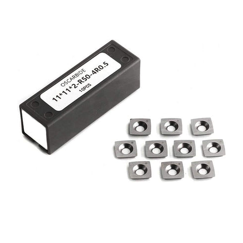 OSCARBIDE 11mm Square Carbide Inserts, 10 Pieces, 11x11x2.0mm R50-4R0.5, Corner Radius for Wood Turning Tools