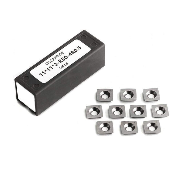 OSCARBIDE 11mm Square Carbide Inserts, 10 Pieces, 11x11x2.0mm R50-4R0.5, Corner Radius for Wood Turning Tools