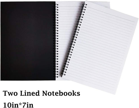 Spiral Notebooks, Ruled Notebooks, Thick Paper, 60 Sheets, 10" X7”, 2 Pack (Black, Line) by Twinkle