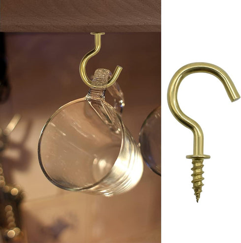 50Pcs Brass Plated Ceiling Hooks | 7/8 Inches Screw Hooks