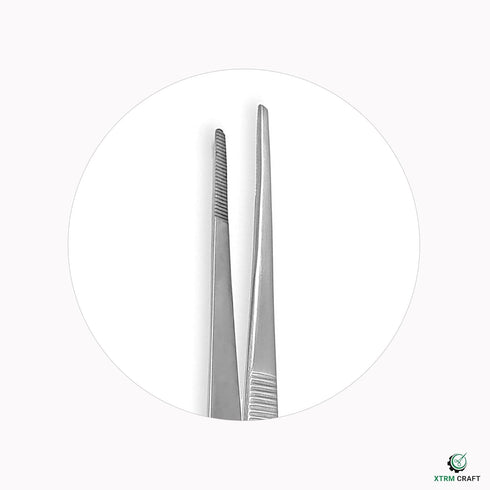 Thumb Dressing Forceps, Multipurpose Stainless Steel Tweezer, Serrated Tip Straight 12 Inch