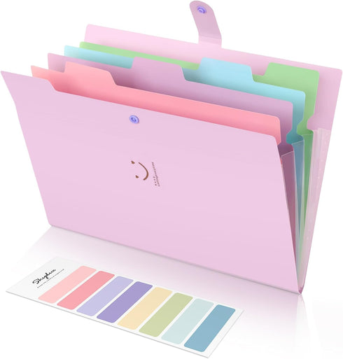 SKYDUE Expanding File Folder - 5 Pockets Cute Accordion Organizer, Letter Size Filing Folder, Portable Paper Receipt