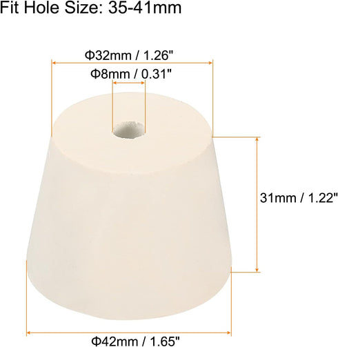 MECCANIXITY Rubber Tapered Plug 32mm to 42mm with 8mm Hole Test Tubes Bungs Stopper White for Lab Home 5 Pieces