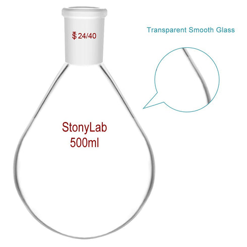 StonyLab Borosilicate Glass 500mL Heavy Wall Recovery Flask with 24/40 Outer Joint