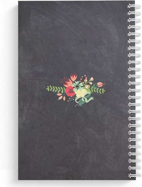 Hardcover Floral Wreath Things to Do 5.5" x 8.5" Faux Chalkboard Spiral Notebook/Journal, 120 Checklist Pages, Soft Touch Matte Laminated Cover, White Wire-o Spiral. Made in the USA by Gotcha Covered Notebooks