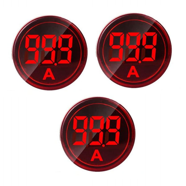 3pcs Digital Display AC Current Indicator, 22mm Round Head LED Current Tester 0~100A Ammeter Monitor