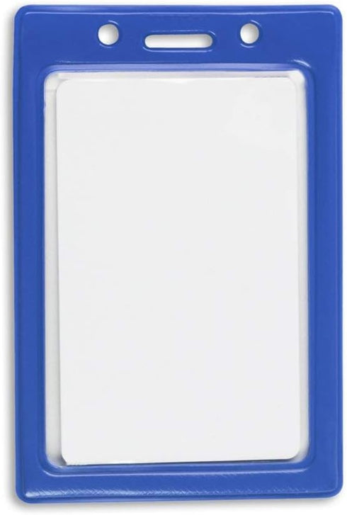 Vertical Badge Holder Frame, Pre-Punched Credit Card Size ID Holder for Lanyards, Chains, or Clips - Royal Blue (50