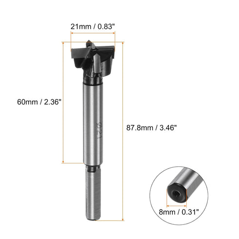 Forstner Drill Bit 21mm (13/16") K30/C1 Tungsten Carbide Tip Triangle Shank for Woodworking