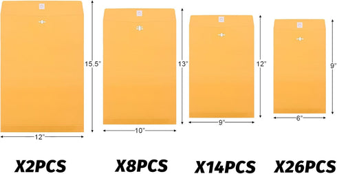 Frienda 4 Sizes Clasp Envelopes, Kraft Paper Catalog Clasp Envelope for Filing, 50 Pieces