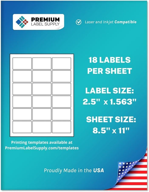 Premium Label Supply White Sticker Rectangle Labels, 2.5” x 1.563", 450 Total Adhesive Labels, 25 Sheets