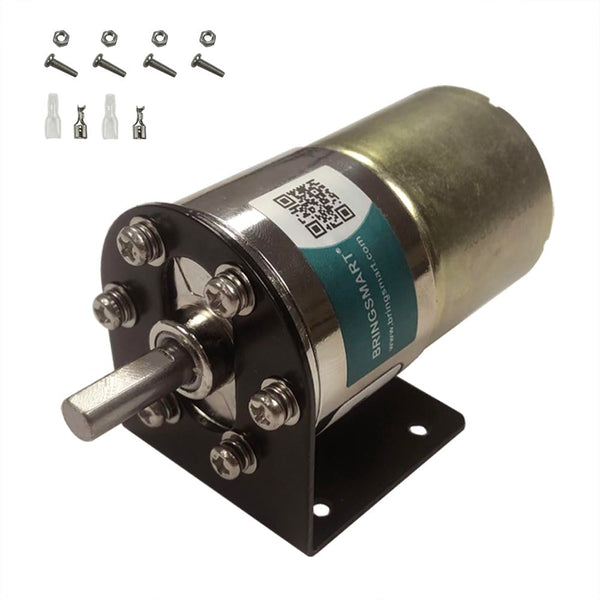 Bringsmart Micro Geared Motor 12V 200rpm with Bracket, Centric Output Shaft, 37mm Diameter Gearbox, Large Torque Motor