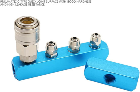 1/4" 2-Way 5 Ports Air Manifold, Aluminum Pneumatic Inline Splitter