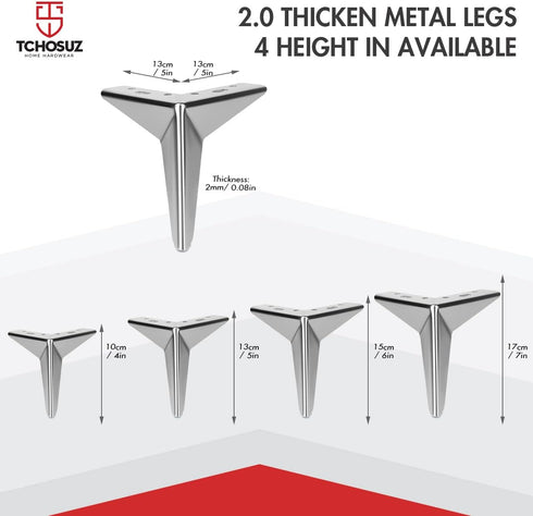 TCHOSUZ 7 Inch 17cm Set 4 4 / Metal Furniture Legs, of Heavy Duty Modern Diamond Triangle Table Desk Chair Sofa Legs