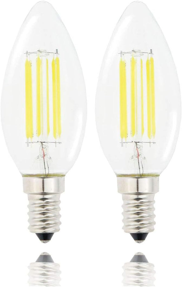 E14 LED Filament Candle Shape Light Bulb 600LM 60W Equivalent Daylight 6000K C35 Clear Glass Torpedo Shape, 2-Pack