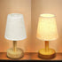 Small Table Lamp, Wooden Bedside Lamp with Linen Shade, Mini Desk Night Light for Bedroom and Living Room