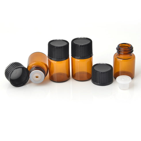 Enslz Mini Essential Oil Bottles Empty Sample Bottle 1ml & 2ml Amber Glass with Orifice Reducer