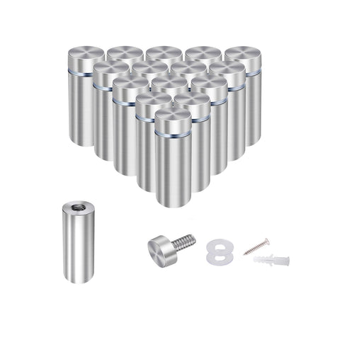 1/2” Dia x 2” L Standoffs Screws for Acrylic, Silver Sign Standoff Wall Mounts Hardware 16 Pack, Stainless Steel Holder