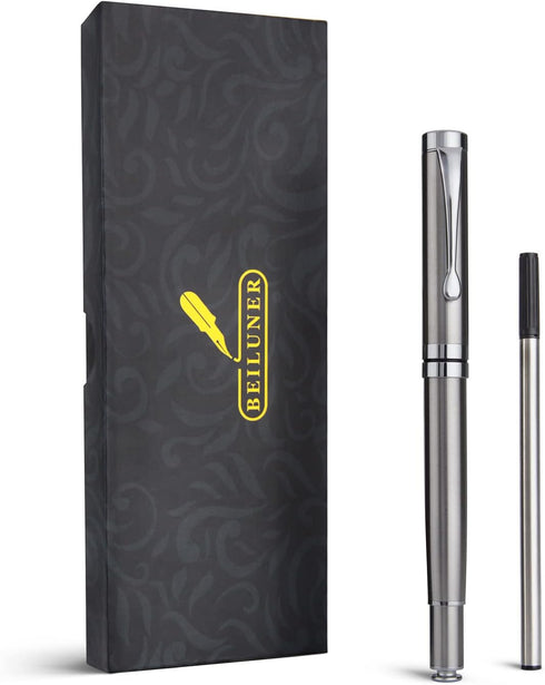 BEILUNER Silver Ballpoint Pens, Stainless Steel Body, Smooth Writing Experience, Dishwasher Safe Gift Box with Refill