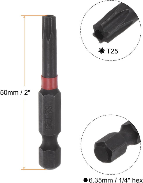 T25 Impact Rated Torx Bit 1/4" Hex Shank 2" Length Magnetic Security Star Screwdriver Power Tool by HARFINGTON
