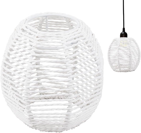 BENECREAT Small Boho Shades Replacement, White Paper Cord Lampshade Woven Pendant Light