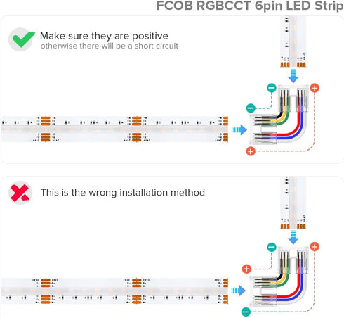 BTF-LIGHTING FCOB 6Pin 12mm Connector Kit, 10pcs Corner Connector, 8pcs Solderless Connector, 5pcs 24AWG Extension Wires