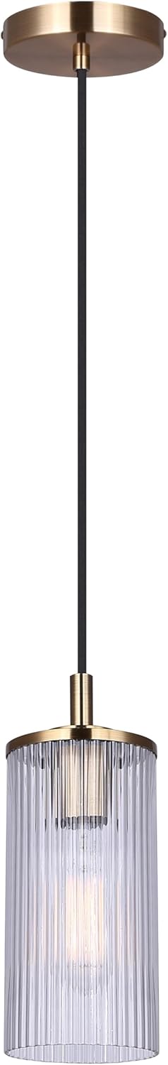 Canarm Kinslea 1 Light Pendant Light, Gold Finish with Ribbed Glass Shade,