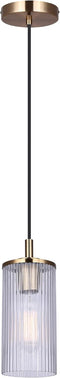 Canarm Kinslea 1 Light Pendant Light, Gold Finish with Ribbed Glass Shade,