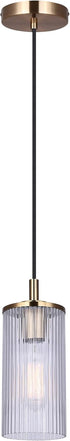 Canarm Kinslea 1 Light Pendant Light, Gold Finish with Ribbed Glass Shade,