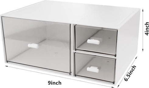 Stackable Desk Organizer with 3 Compartments, Storage Drawers for Makeup, Bathroom Organization, Accessories (White)