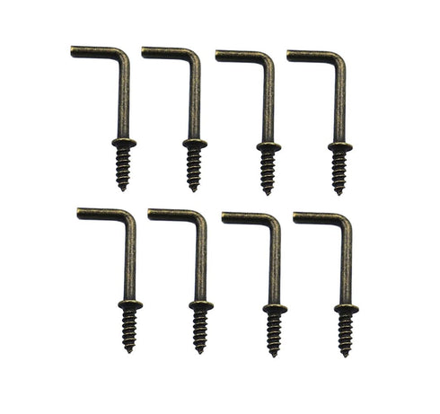7/8" Antique Brass Ceiling Hooks, Vintage Bronze 7 Shape Right Angle Medal Hooks (40 Pack), 7/8 Inch L Shape Screw Hooks