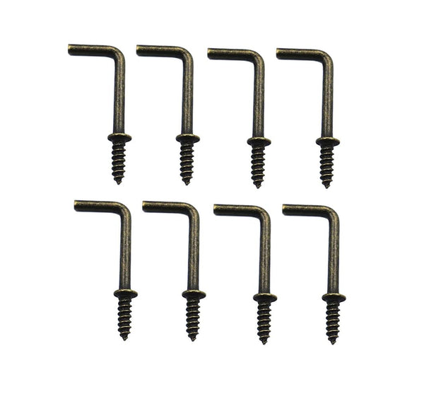 7/8" Antique Brass Ceiling Hooks, Vintage Bronze 7 Shape Right Angle Medal Hooks (40 Pack), 7/8 Inch L Shape Screw Hooks