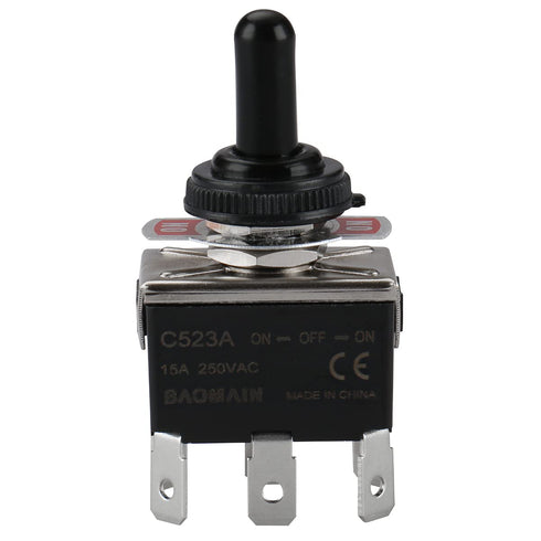 Baomain Toggle Switch with Waterproof Boot Cap, AC 250V 15A DPDT 3 Position ON/OFF/ON, Pack of 5