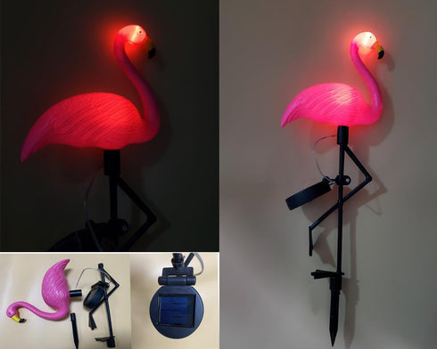 Waterproof Solar Flamingo Garden Light, Durable Blow Molded Flamingo Shape with Removable Ground Plug