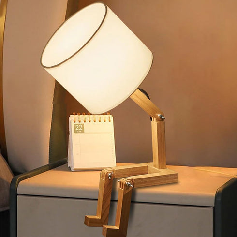 BBGISHO Bulb Bulb Robot Table Lamp, Wood Table Lamp with Fabric Shade, Color Changing Light & Remote Control, Cute Boho