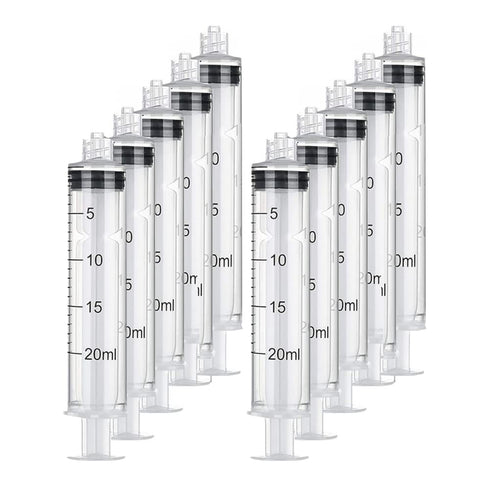 Plastic Syringe Luer Lock With Measurement, No Needle for Scientific Labs, Liquid Measuring, 20ml 10pcs