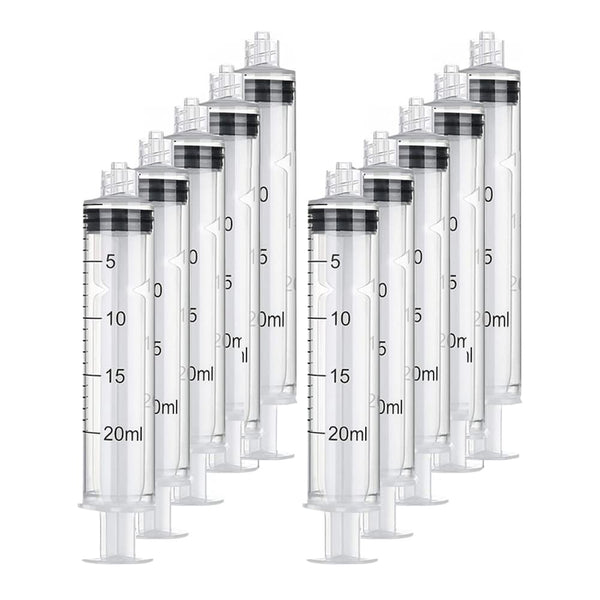 Plastic Syringe Luer Lock With Measurement, No Needle for Scientific Labs, Liquid Measuring, 20ml 10pcs