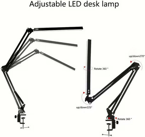 Generic 10 3 LED Desk Lamp, Adjustable Swing Arm Lamp with Clamp, Eye-Caring Reading Desk Light, Brightness Levels