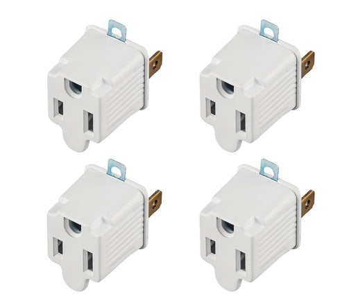 Oviitech 4 Pack 3 Prong to 2 Prong Grounded Outlet Wall Tap Adapter, Single Outlet Converter in White